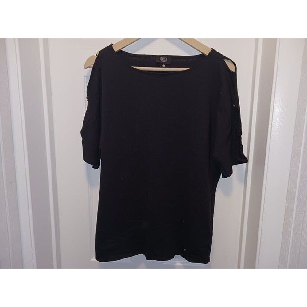 Jones New York Womens Knit Shoulder Sleeve Top Size S Black
